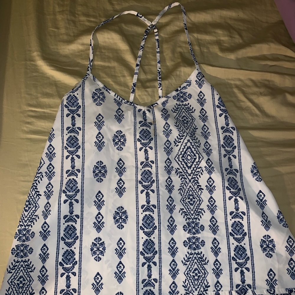 Printed blue and white top